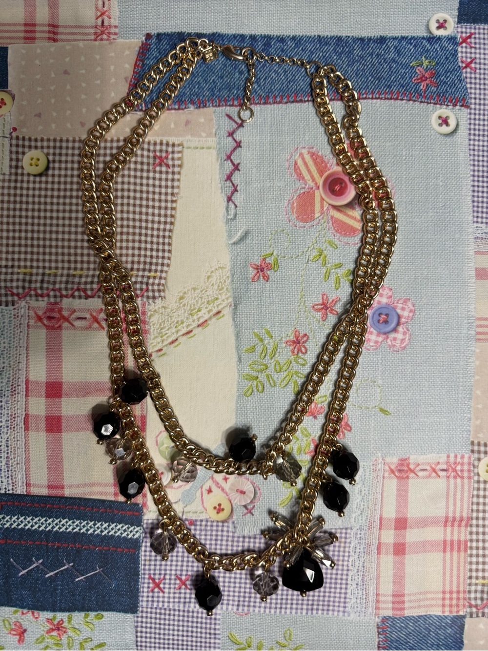 Banana Republic 20” Gold Multi-Chain Necklace with Black and Smoky Crystals